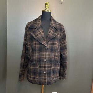 Woolrich‎ Brown Black Dark Bridle Plaid Coat Jacket M Medium Wool Blend